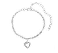 Aotiwe Cavigliera da donna con catena da tennis delicata con ciondolo a forma di cuore con zirconia cubica di forma rotonda, 21+10CM, Rame, Zirconie sintetico
