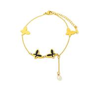 Aotiwe Cavigliera da donna in acciaio inox, color oro, con piccole nappe a forma di farfalla, 16,5 cm, regalo per San Valentino