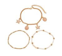 Aotiwe Cavigliera da donna in stile bohémien, con catena barbazzale bianca e dorata con ciondolo a forma di stella marina, 21 + 7 cm