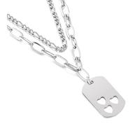 Aotiwe Collana da donna, stile bohémien, doppia catena con piastra militare a forma di cuore cavo, in acciaio inox, acciaio inox, Nessuna pietra preziosa