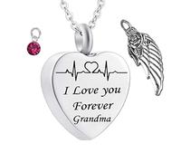 Aotiwe Collana girocollo in argento con ciondolo a forma di cuore con pietra portafortuna e ali d'angelo "I Love You Forever Grandma" con zirconi in acciaio inox