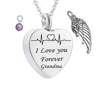 Aotiwe Collana girocollo in argento con ciondolo a forma di cuore con pietra portafortuna e ali d'angelo "I Love You Forever Grandma" con zirconi in acciaio inox