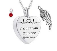 Aotiwe Collana girocollo in argento con ciondolo a forma di cuore con pietra portafortuna e ali d'angelo "I Love You Forever Grandma" con zirconi in acciaio inox