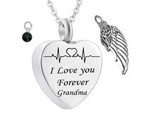 Aotiwe Collana girocollo in argento con ciondolo a forma di cuore con pietra portafortuna e ali d'angelo "I Love You Forever Grandma" con zirconi in acciaio inox