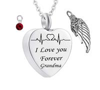 Aotiwe Collana girocollo in argento con ciondolo a forma di cuore con pietra portafortuna e ali d'angelo "I Love You Forever Grandma" con zirconi in acciaio inox