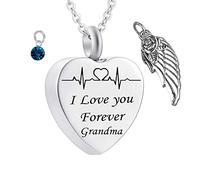 Aotiwe Collana girocollo in argento con ciondolo a forma di cuore con pietra portafortuna e ali d'angelo "I Love You Forever Grandma" con zirconi in acciaio inox