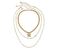 Aotiwe Collana lunga da donna, girocollo da donna, bigiotteria a forma di farfalla, Placcato oro, Non è una pietra preziosa
