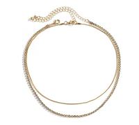 Aotiwe Collana multistrato da donna, catena lunga alla moda, catena a serpente con strass, regalo per la mamma, Oro, Non pietra preziosa