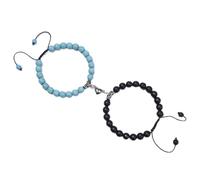 Aotiwe Coppia di bracciali da uomo con perline magnetiche a forma di cuore e cristallo, regalo per nonno compleanno, 16.7cmx8mm, Argento, Turchese Zirconie sintetico