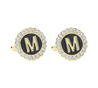 Aotiwe Cufflinks - Gemelli da uomo, set da 26 lettere con taglio rotondo, zirconi in lega di metallo, Metallo, Zirconia cubica