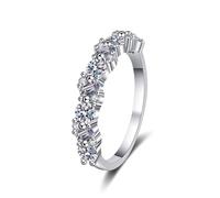 Aotiwe Cute Rings, anello da donna in oro bianco, rotondo, mezza eternità, con diamante coltivato da laboratorio bianco 0,9 carati, 49 (15.6), Oro bianco 18 carati (750), Diamante coltivato da