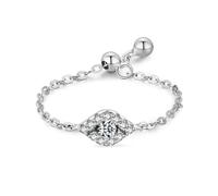 Aotiwe Damenring Offen, Verlobungsring Frau Silber Augenverstellbare Kette mit Rundschliff Weiß Zirkonia 925 Silber