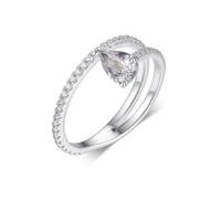 Aotiwe Fede nuziale da donna, a forma di V, con goccia e moissanite, set di gioielli da donna, T 1/2, Platino 950, Moissanite