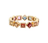 Aotiwe Fede nuziale da donna, anello alla moda arcobaleno con zaffiro creato in laboratorio, oro giallo, M 1/2, Oro giallo 14 carati, Zaffiro creato in laboratorio