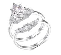 Aotiwe Fede nuziale semplice, set di 2 anelli da donna con moissanite a forma di pera, regalo carino per le donne, Q 1/2, Platino 950, Moissanite