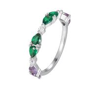 Aotiwe Fede nuziale unisex impilabile Half Eternity con smeraldo verde a forma di pera creato in laboratorio, V 1/2, Platino 950, Smeraldo creato in laboratorio