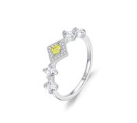 Aotiwe Fedi nuziali da donna, in argento Sterling 925, elegante design quadrato con zirconi verde chiaro, 49 (15.6), argento 925, Zirconia cubica
