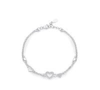 Aotiwe Gioielli per le donne braccialetto, bracciali per le donne catene alla moda a doppio strato con diamante e cuore oro bianco, 17+5CM, Platino 950, Diamante
