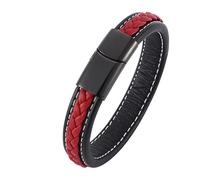 Aotiwe Graziosi braccialetti dell'amicizia, braccialetto dell'amicizia, stile semplice, in pelle, con ornamenti in acciaio inox, 18.5CM, Nero Rosso, Nessuna pietra preziosa