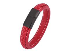 Aotiwe Graziosi braccialetti dell'amicizia, braccialetto dell'amicizia, stile semplice, in pelle, con ornamenti in acciaio inox, 20.5CM, Rosso, Nessuna pietra preziosa