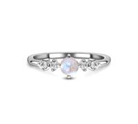 Aotiwe Grazioso anello di promessa, anello per migliore amica, da donna, stretto, con pietra di luna e diamante, oro bianco, J 1/2, Platino 950, Pietra di luna