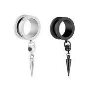 Aotiwe Kit di 1 paio di orecchini, kit di dilatatori in acciaio inox argento nero rotondo con ciondolo a cono, 11/16 inch, Acciaio inossidabile, Non pietra preziosa