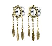 Aotiwe Kit di 2 piercing all'orecchio da uomo, kit di misurazione dell'orecchio, bordo fiore con foglie pendenti in acciaio inox, 9/16 inch, Acciaio inossidabile, Non pietra preziosa
