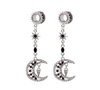 Aotiwe Kit di misurazione dell'orecchio 00G, 2 pezzi, per orecchini e gioielli in argento con ciondolo a forma di luna con zirconia cubica, 10 mm, in acciaio inox