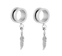Aotiwe Kit di piercing all'orecchio da uomo, calibro rotondo con ciondolo a forma di foglia, in acciaio inox, 2 pezzi, 1/2 inch, Acciaio inossidabile, Non pietra preziosa