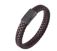 Aotiwe Mens Bracelet, Bracciale da uomo in pelle intrecciata Cordoncino in stile semplice in acciaio, 16.5CM, Pelle, Senza Gemstone