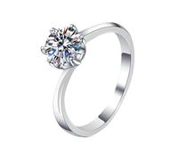 Aotiwe Orecchini alla moda, in oro bianco singolo, con 6 denti da 1 carato, diamante rotondo coltivato da laboratorio, 20 (19,1), Oro bianco 18 carati (750), Diamante coltivato da laboratorio