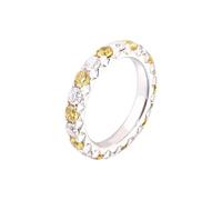 Aotiwe Pinky Anello da donna in oro bianco pieno con moissanite rotonda bianca e gialla, 3 mm, Oro bianco 14 car, Moissanite