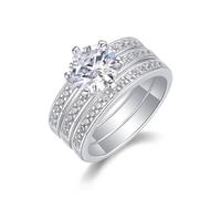 Aotiwe Pinky Promise Ring, anelli medi da donna, larghezza 8,8 mm, set di 3 anelli con moissanite rotonda da 8 mm, argento oro bianco/platino, S 1/2, Platino, Moissanite