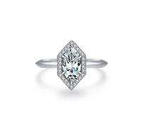 Aotiwe Promise Anello da donna dell'amicizia sottile ed elegante design geometrico a rombi Halo 1 carati marquise moissanite, 62 (19.7), Oro bianco 14 car, Moissanite