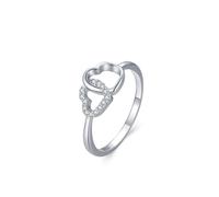 Aotiwe Ring Damen Zeigefinger, Ringe Frauen 925 Silber Hohle Doppelherzen mit Rundschliff Weiß Zirkonia, 54 (17.2), 925 Silber, Zirconia