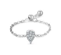 Aotiwe Ringe Frauen 925 Silber, Fingerring Damen Silber Tropfenförmige Verstellbare Kette mit Ovalschliff Weiß Zirkonia Größe Verstellbar