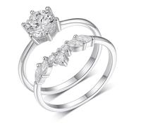 Aotiwe Set di 2 anelli da donna in stile occidentale, con moissanite di forma rotonda, idea regalo per San Valentino, L 1/2, Platino 950, Moissanite