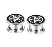 Aotiwe Set di 2 dilatatori per orecchie, in acciaio inox, a forma di stella, colore: argento, 9/16 inch, Acciaio inossidabile, Non pietra preziosa