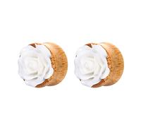 Aotiwe Set di 2 dilatatori per orecchio, tunnel e spilli in legno bianco con fiore di rosa, 14mm, Legno, Senza Gemstone