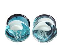 Aotiwe Set di 2 tunnel per orecchio blu, stile alla moda con medusa in vetro, piercing gioielli, 12mm, Vetro, Senza Gemstone