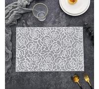 Aotiwe Set di 8 tovagliette eleganti in argento, 30 x 45 cm, motivo a fiori di rosa cavi, in PVC