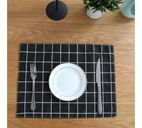 Aotiwe Set di 8 tovagliette nere, 40,6 x 30,5 cm, rettangolari, con motivo a reticolo, cotone e lino