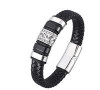 Aotiwe Set di braccialetti, bracciale da uomo, in pelle, intrecciato, stile semplice, in acciaio, 18.5CM, Pelle, Senza Gemstone