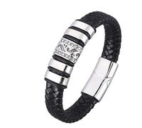Aotiwe Set di braccialetti, bracciale da uomo, in pelle, intrecciato, stile semplice, in acciaio, 18.5CM, Pelle, Senza Gemstone