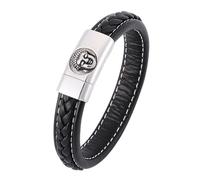 Aotiwe Set di braccialetti, bracciale in pelle con testa di Buddha in acciaio regalo anniversario di matrimonio, 18.5CM, Pelle, Senza Gemstone
