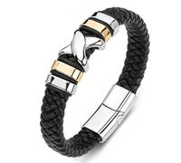 Aotiwe Set di braccialetti da uomo, in pelle, con croce in acciaio, regalo migliore amica, compleanno, 16.5CM, Pelle, Senza Gemstone