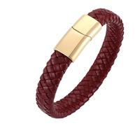 Aotiwe Set di braccialetti da uomo, per migliore amico, stile semplice, fibbia magnetica, corda intrecciata in pelle con ornamenti in acciaio inossidabile, 20.5CM, Rosso scuro, Nessuna pietra preziosa