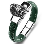 Aotiwe Set di braccialetti da uomo, XXL, in pelle, mitico punk, in acciaio, regalo per la festa del papà, 16.5CM, Pelle, Senza Gemstone