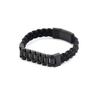 Aotiwe Set di braccialetti dell'amicizia in pelle, stile retrò, con ornamenti in acciaio inox, 22CM, Colore: nero, Nessuna pietra preziosa