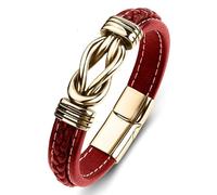 Aotiwe Set di braccialetti punk, in pelle, stile gotico, a forma di U, con ornamenti in acciaio inox, accessori da uomo, 18.5CM, Oro rosso, Nessuna pietra preziosa